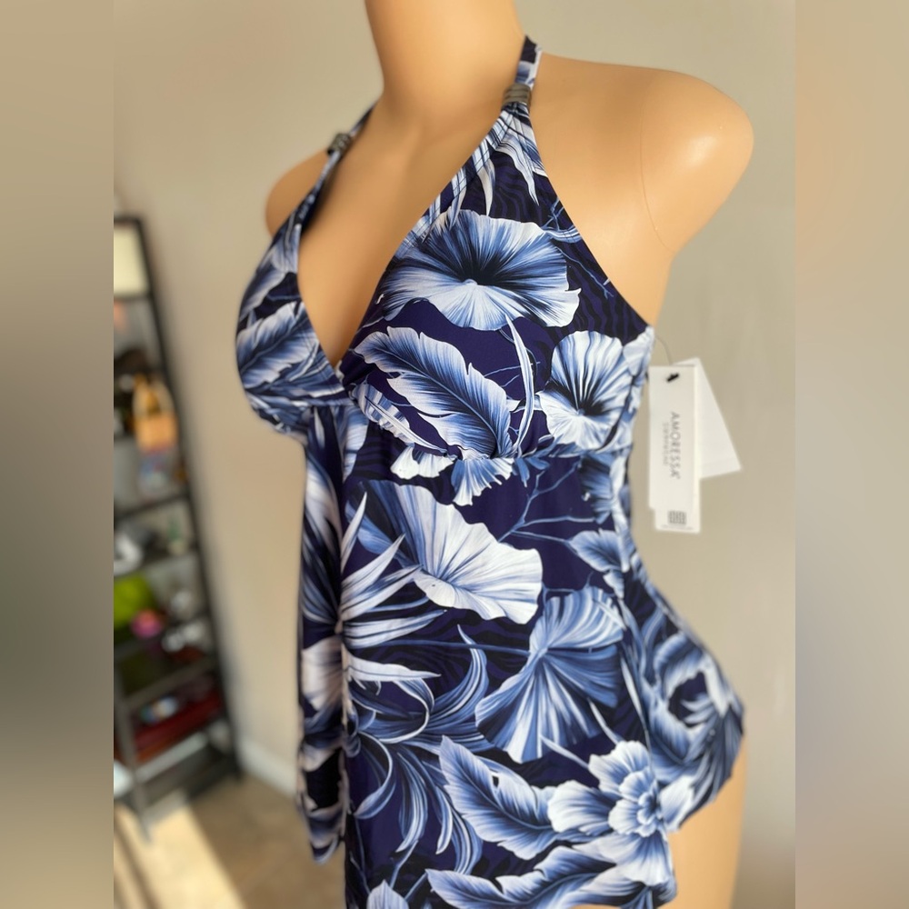 NWT AMORESSA Blue Panther La Belle Tankini Top SIZE 10